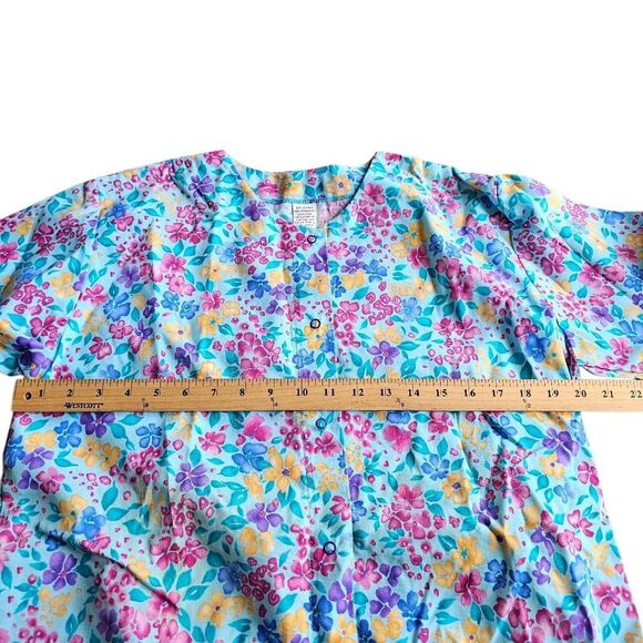 Vintage blue multicolor floral long sleeve nurse scrubs Sz S NWOT - Picture 4 of 6